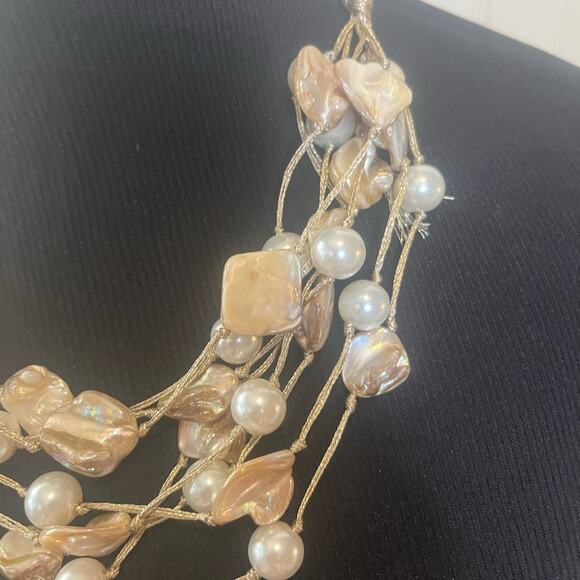 Pearl and abalone shell multi strand layered necklace - Picture 4 of 10